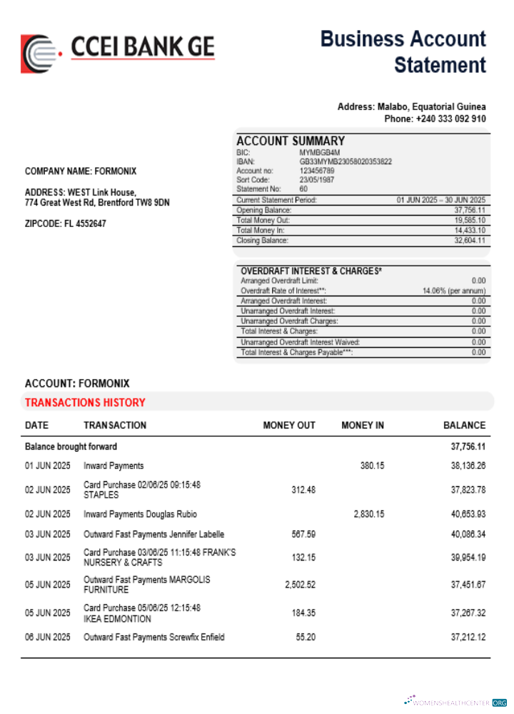 Download CCEI Bank business company account statement Word and PDF format Photoshop template